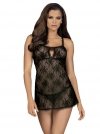 Obsessive BEHINDY Koszulka babydoll i stringi czarna L/XL