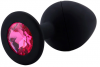 LoveToYou Mały Czarny Silikonowy Korek Analny S - 7 cm - DARK PINK CRYSTAL