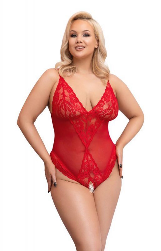 Cottelli Collection Kuszące Body - Crotchless Body red 2XL