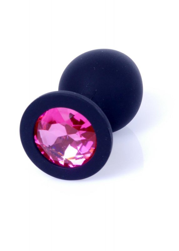 BossSeries Korek Analny -Jewellery Black Silikon PLUG Medium- Pink Diamond