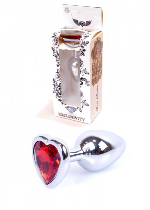 BossSeries Korek Analny-Jewellery Silver  Heart PLUG- Red