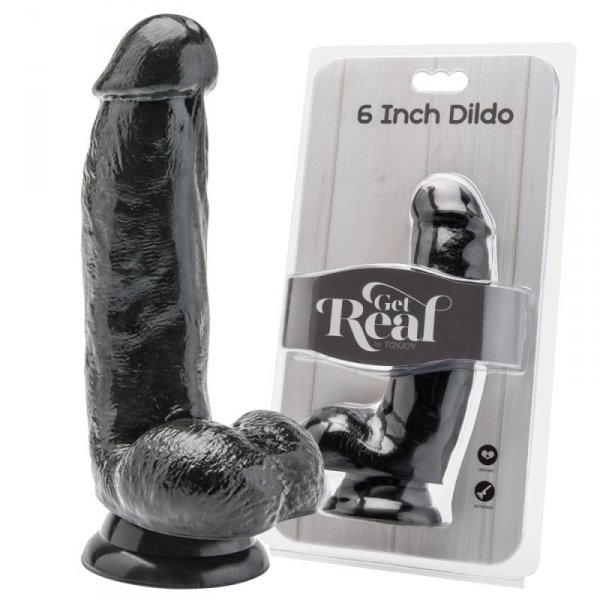 GET REAL Dildo-COCK 6 INCH W/ BALLS BLACK 18CM