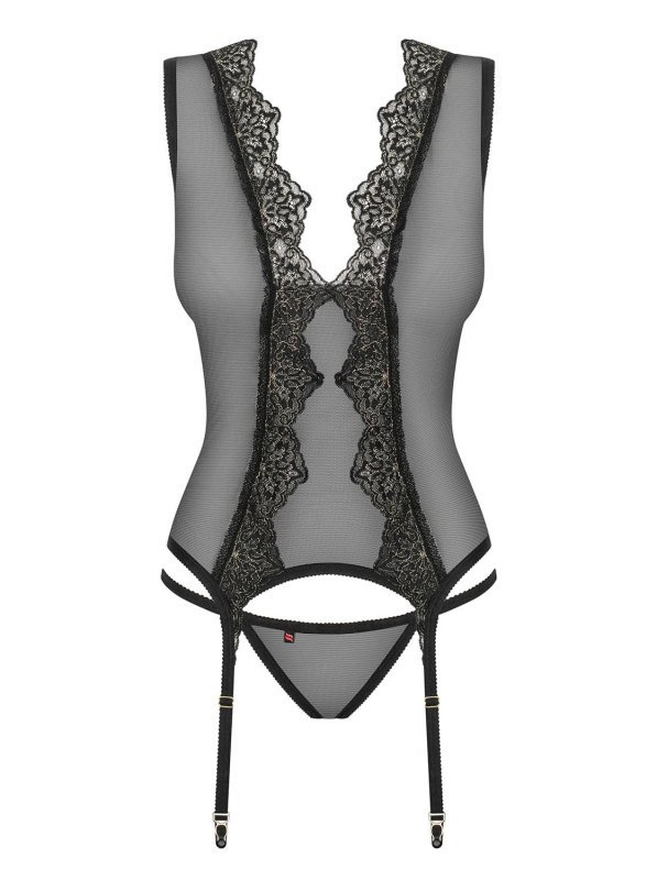 Czarny gorset Obsessive i stringi L/XL