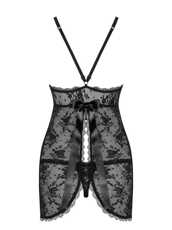Obsessive BEHINDY Koszulka babydoll i stringi czarna L/XL