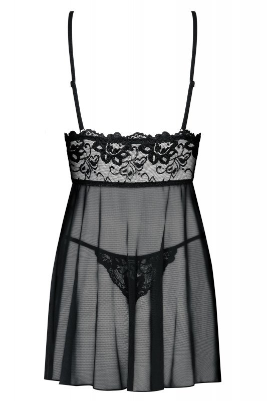 OBSESSIVE IDILLIA Koronkowa CZARNA KOSZULKA NOCNA Babydoll i stringi XXL PLUS SIZE