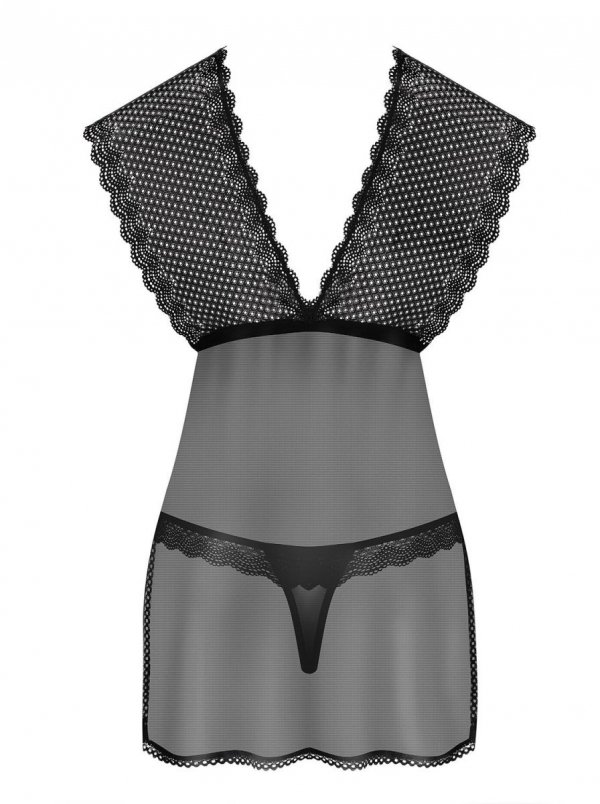 857-BAB-1 Seksowna Koszulka KORONKOWA Czarna + Stringi L/XL 