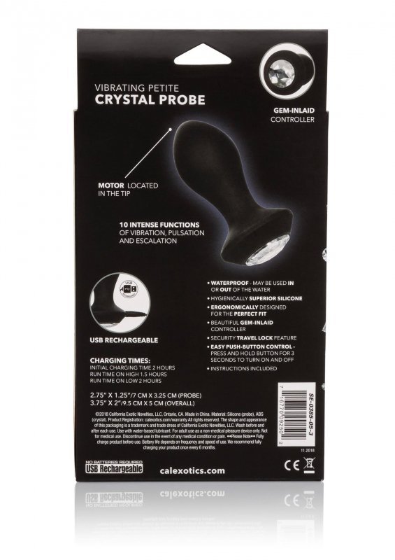 Vibrating Petite Crystal Probe Black