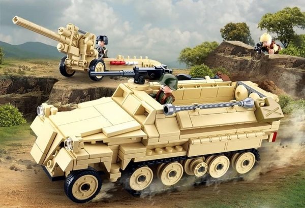 Klemmbausteine Spielbausteine Militär Auto Bausatz - WW II Deutsches Halbkettenfahrzeug mit Kanone 