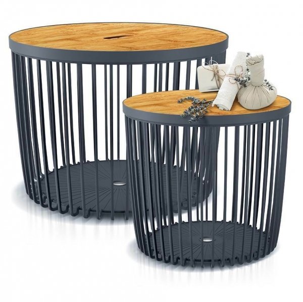 Beistelltisch Korbtisch mit Holzplatte Tisch 100L