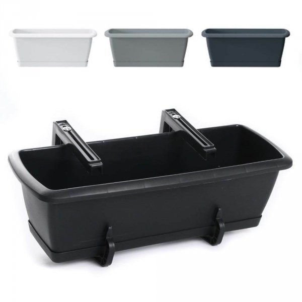 Balkonkasten Geländerkasten Blumentopf Respana Set 400 braun + Plastikhalterungen 