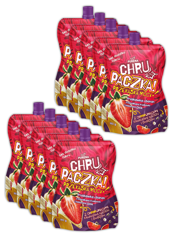 Chrupaczka przekąska truskawka-banan z kawałkami truskawki i nasionami chia 180g x 10szt 