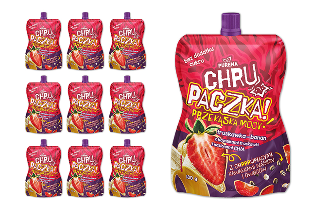 Chrupaczka przekąska truskawka-banan z kawałkami truskawki i nasionami chia 180g x 10szt 