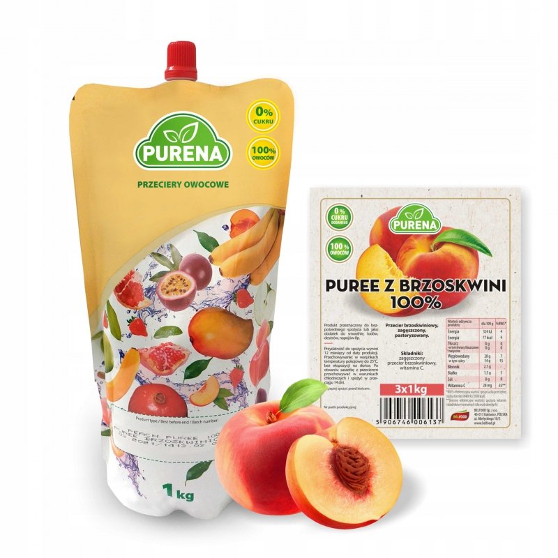 Pulpa puree przecier 100%  bez cukru z brzoskwini  1kg