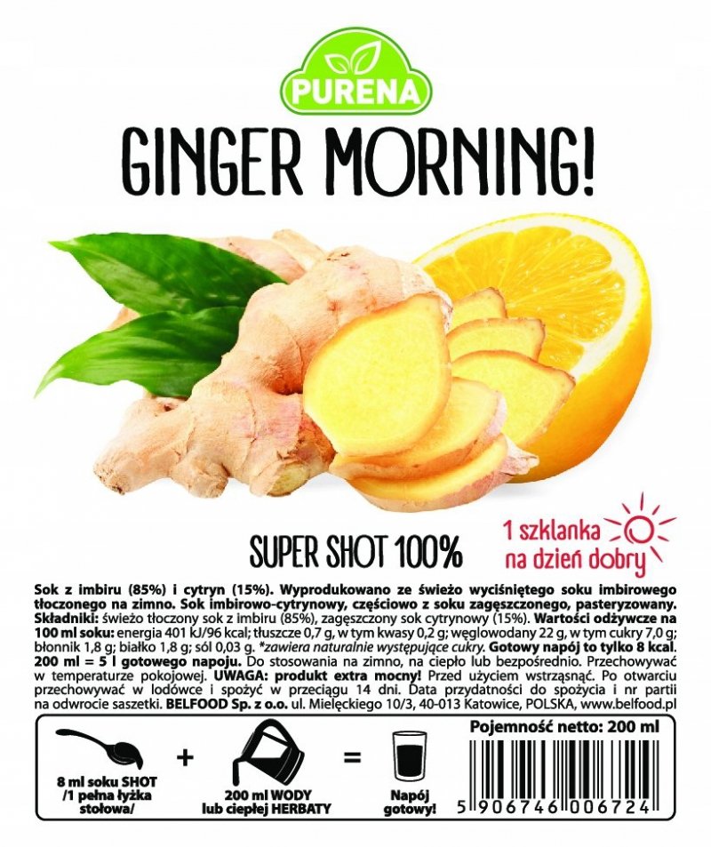 Ginger and lemon juice 100% SUPER SHOT 200ml for 5l