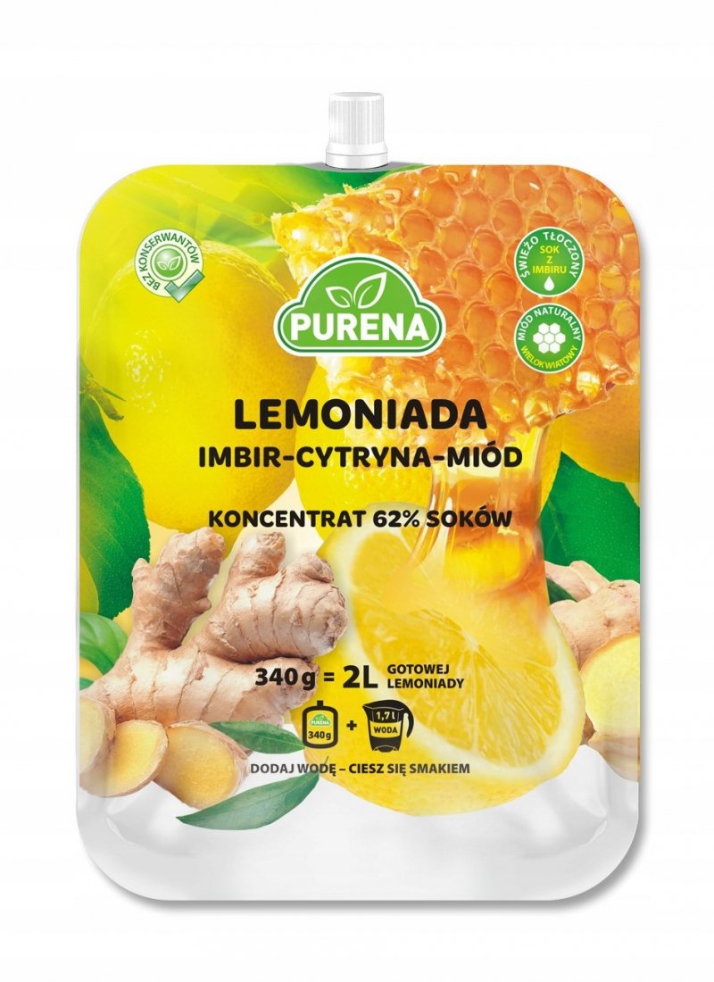 Lemoniada imbir-cytryna-miód koncentrat 340g na 2l