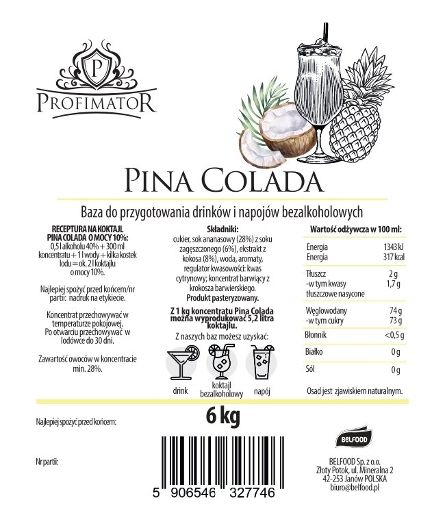Baza do drinków i bezalkoholowych koktajli PINACOLADA box 6kg