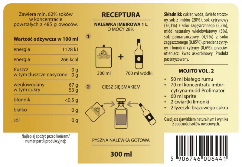 Bezalkoholowy koncentrat do przygotowywania napojów alkoholowych IMBIR 300 ml