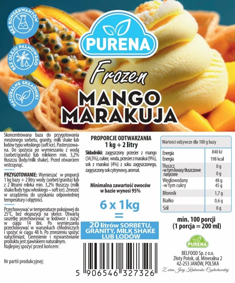 Sorbet, granita, lody włoskie - baza MANGO-MARAKUJA 1kg