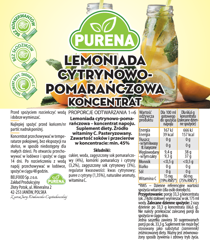 Lemoniada cytryna-pomarańcza koncentrat 1kg na 6l