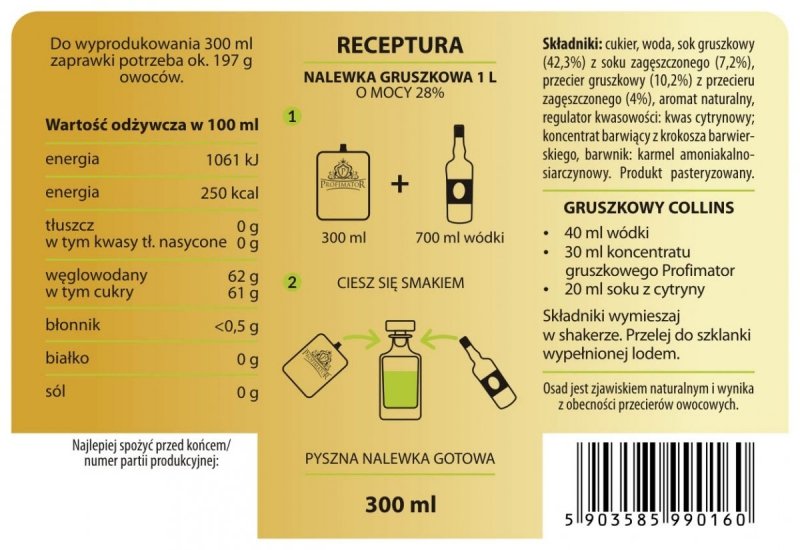 Bezalkoholowy koncentrat do przygotowywania napojów alkoholowych GRUSZKA 300ml