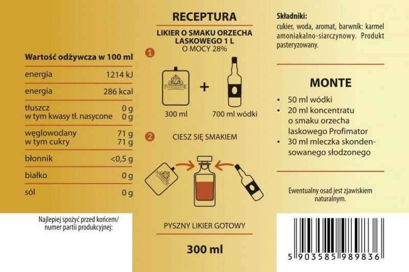 Bezalkoholowy koncentrat do przygotowywania napojów alkoholowych ORZECH LASKOWY box 9x300ml