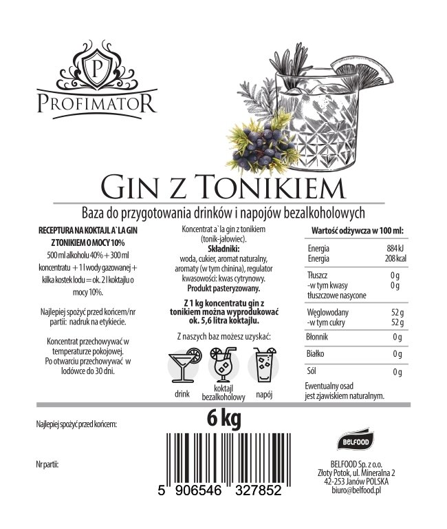 Baza do drinków i bezalkoholowych koktajli GIN Z TONIKIEM box 6kg