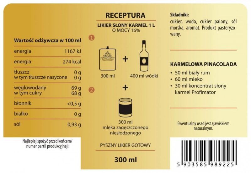 Bezalkoholowy koncentrat do przygotowywania napojów alkoholowych SŁONY KARMEL 300ml