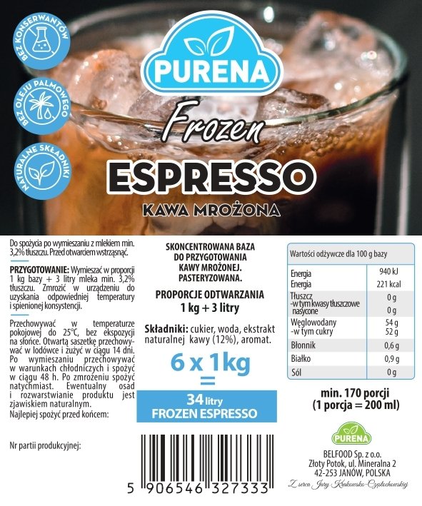 Baza do kawy mrożonej FROZEN COFFEE oraz lodów ESPRESSO PURENA box 6x1kg