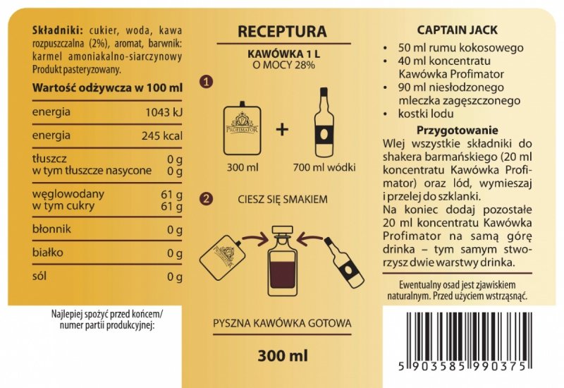 Bezalkoholowy koncentrat do przygotowywania napojów alkoholowych  KAWÓWKA 300ml
