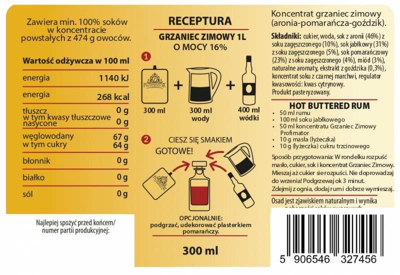 Bezalkoholowy koncentrat do przygotowywania napojów alkoholowych GRZANIEC ZIMOWY 300ml