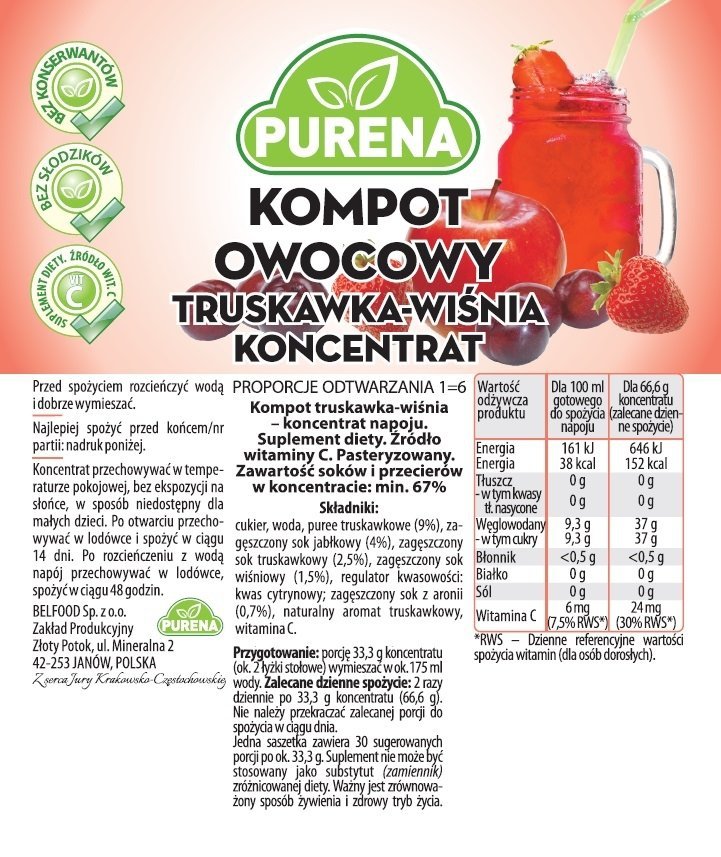 Kompot truskawka-wiśnia koncentrat 1kg na 6l