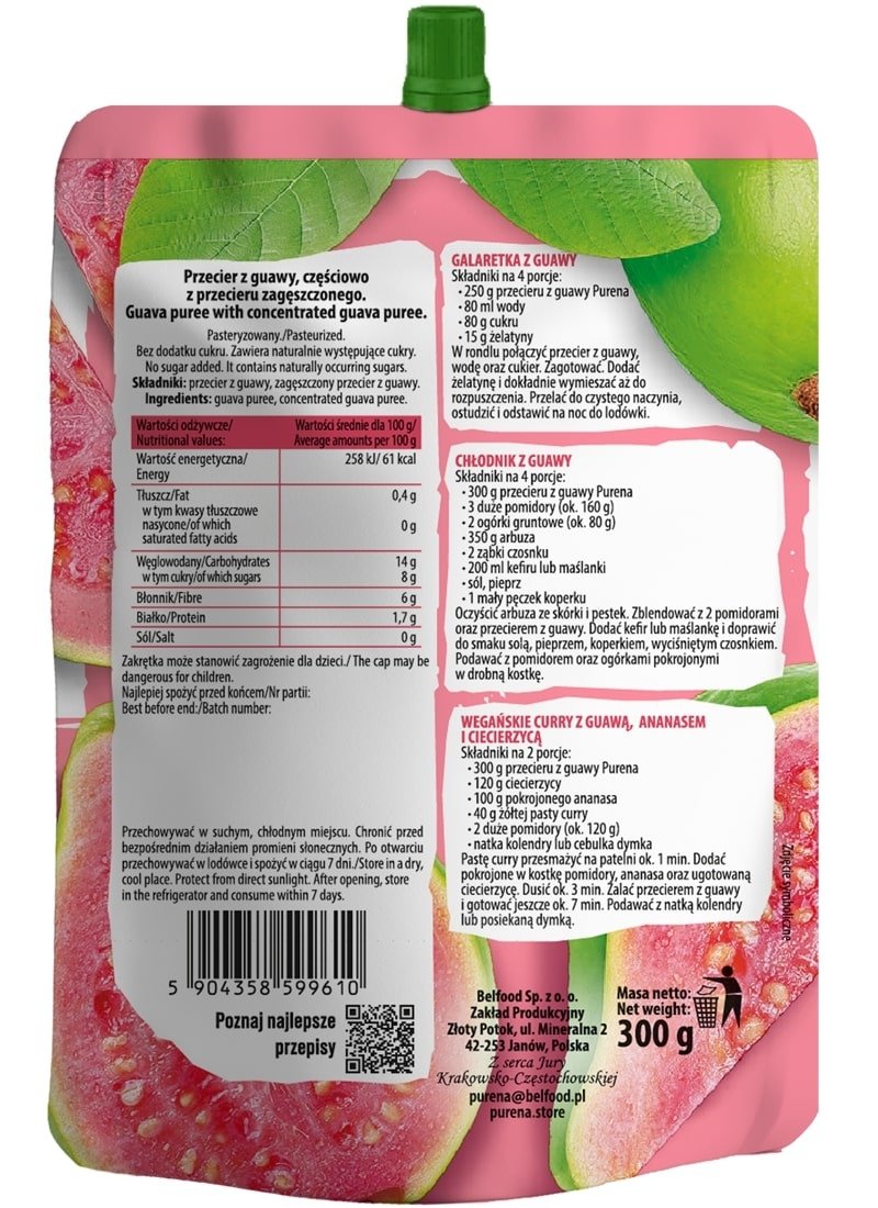 Przecier mus owocowy 100% bez cukru z guawy 300g