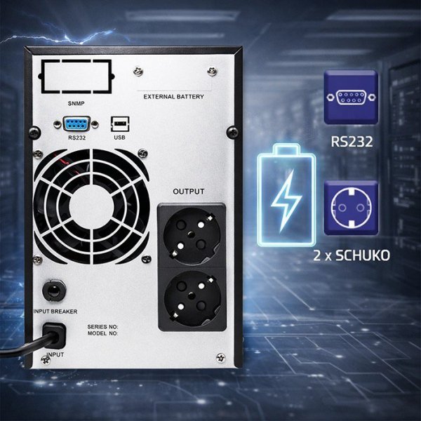 Qoltec Zasilacz awaryjny UPS Pure Sine Wave | 1kVA | 800W | AVR | LCD | Czysty Sinus