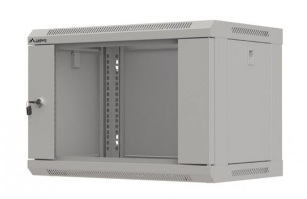 Lanberg Szafa instalacyjna rack wisząca 19" 6U 540x350 szara drzwi przeszklone ( flat pack)
