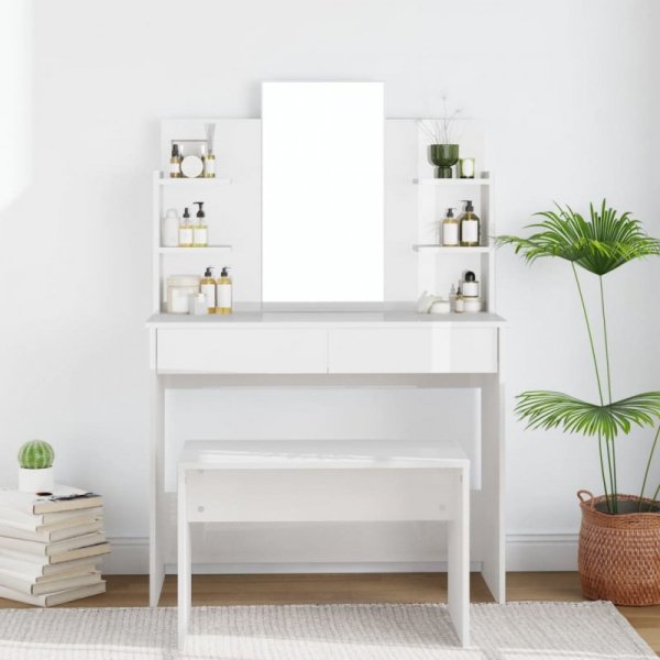 Toaletka z lustrem, biała, wysoki połysk, 96x40x142 cm