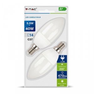 Żarówka LED V-TAC 5.5W E14 Świeczka (Blister 2szt) VT-2106-B 6400K 470lm