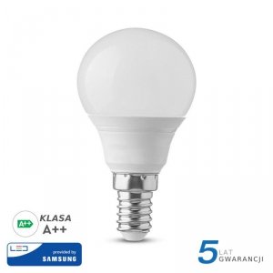 Żarówka LED V-TAC SAMSUNG CHIP 4.5W E14 Kulka P45 VT-225 3000K 470lm 5 Lat Gwarancji
