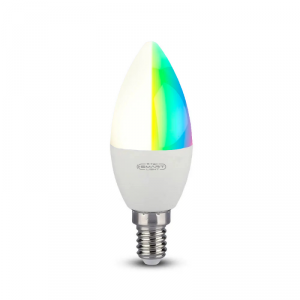 Żarówka LED V-TAC 4.5W E14 Świeczka SMART WiFi RGB+WW+CW VT-5114 RGB+2700K-6400K 300lm
