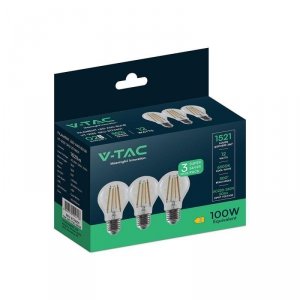 Żarówka LED V-TAC 12W filament E27 A60 (opak. 3szt) VT-2133 6500K 1521lm