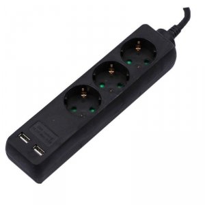 Przedłużacz 3 gniazda V-TAC 2 porty USB (3G 1.5MM2 X 1.5M) Czarny VT-1125-2