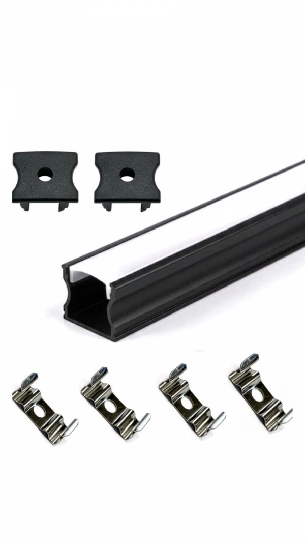 Profil LP-Y czarny prosty głęboki 1m kpl. klosz zaślepki uchwyty