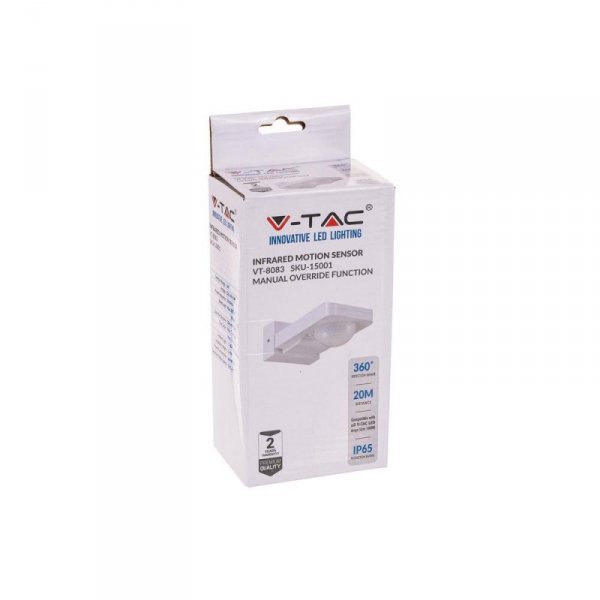 Czujnik ruchu podczerwień ścienny biały 360st 1000W LED V-TAC VT-8083-W