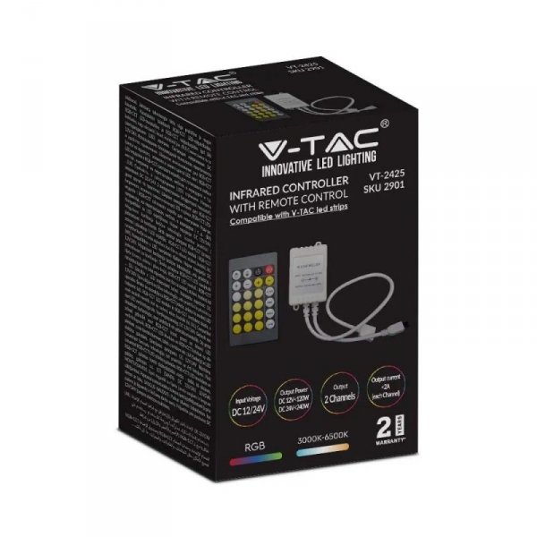 Sterownik taśm V-TAC LED CCT mono jednokolorowy 12V/24V podczerwień 24 przyciski VT-2425