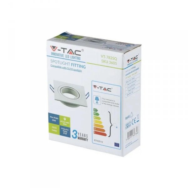 Oczko V-TAC Aluminiowe Odlew 1xGU10 Kwadrat Białe VT-782SQ-WH