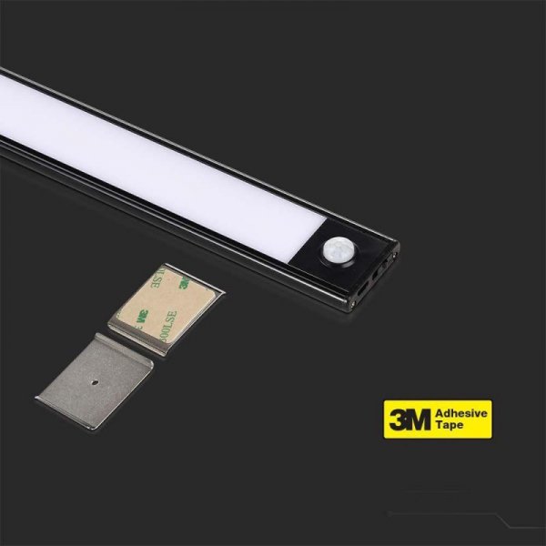 Oprawa podszafkowa V-TAC 1,5W LED czarna czujnik ruchu ładowanie USB 30cm VT-8141 3000K 110lm