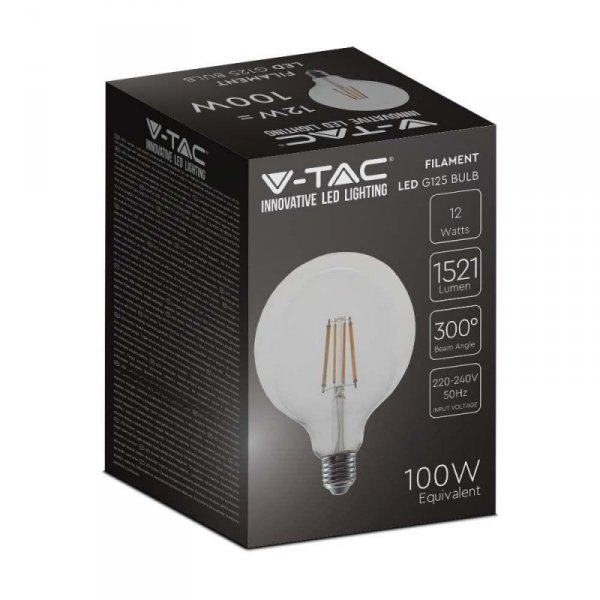 Żarówka LED V-TAC 12W filament E27 kula glob G125 VT-2143 6500K 1521lm