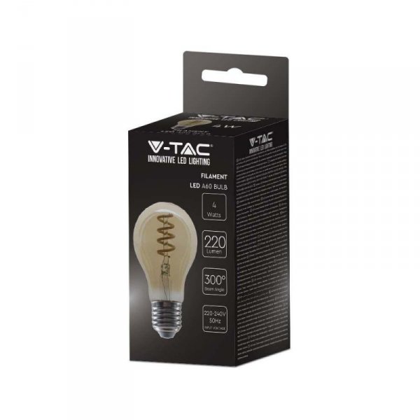 Żarówka LED V-TAC 4W E27 A60 Spiral Filament Bursztyn VT-2154-N 1800K 400lm