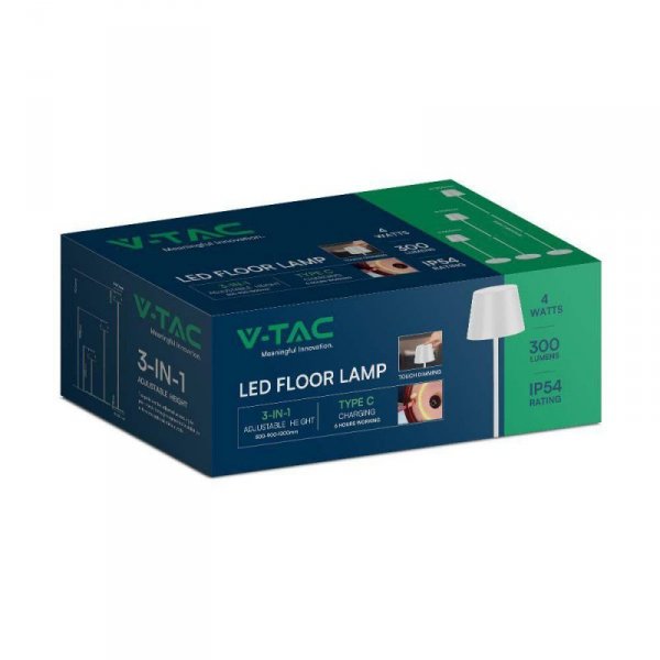 Lampa Podłogowa V-TAC 4W LED Czarna IP54 Ładowalna VT-7544 3000K 300lm