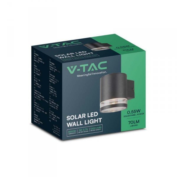 Kinkiet Ogrodowy Ścienny Solarny V-TAC 1W LED Czarny IP54 Czujnik ruchu VT-1145 3000K 70lm 3 Lata Gwarancji