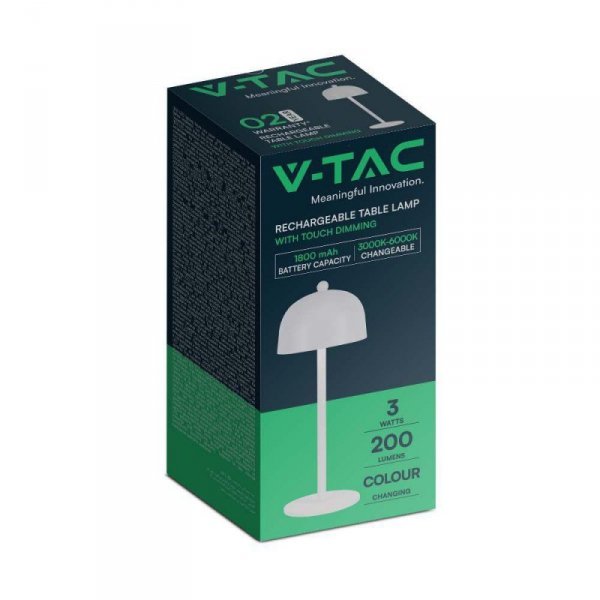 Lampka Biurkowa Nocna V-TAC 3W LED 30cm Ładowanie USB Ściemnianie Biała VT-1052 3000K-6000K 200lm